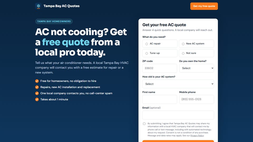 Captura del sitio Tampa Bay AC Quotes